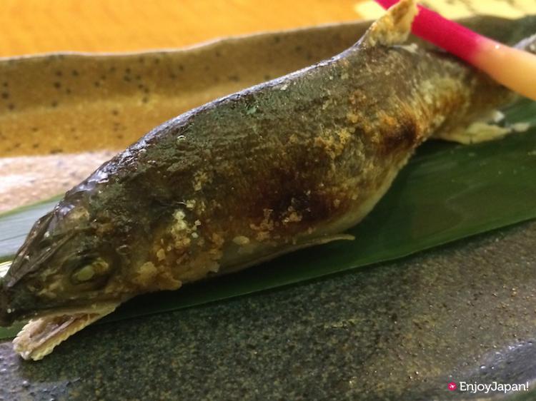 Seasonal menu Salt-grilled Ayu (sweetfish) at Pontocho Kappa Sushi