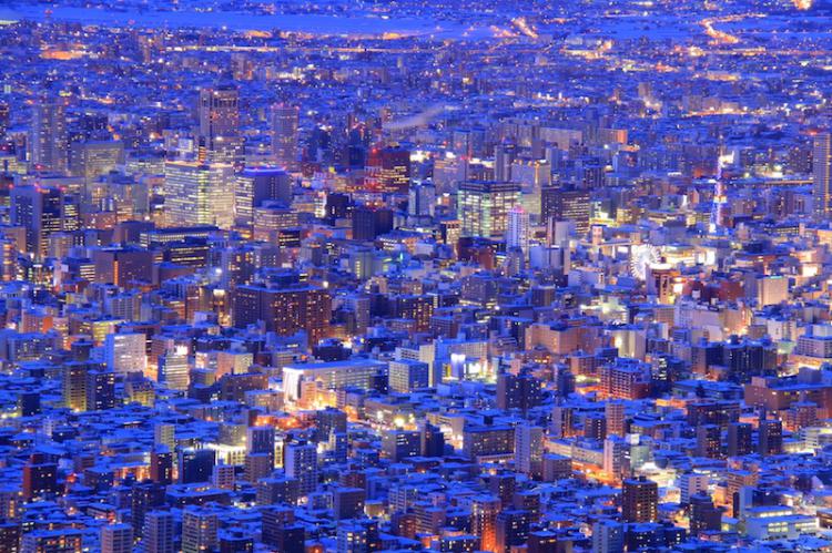 The night view of Sapporo town from Moiwa mountain Observatory 