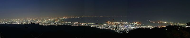 the panoramic night view from Rokko Garden Terrace