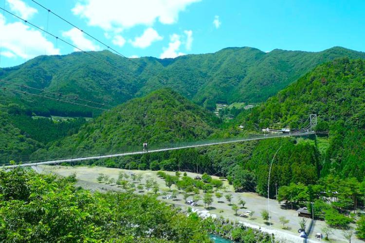 A photo of the Japan's longest suspension bridge in Tanize, Totsukawa-mura 